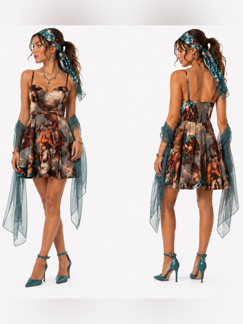 Urban Outfitters Orion Bustier Renaissance Angel Mini Dress Womens SZ M Art Deco